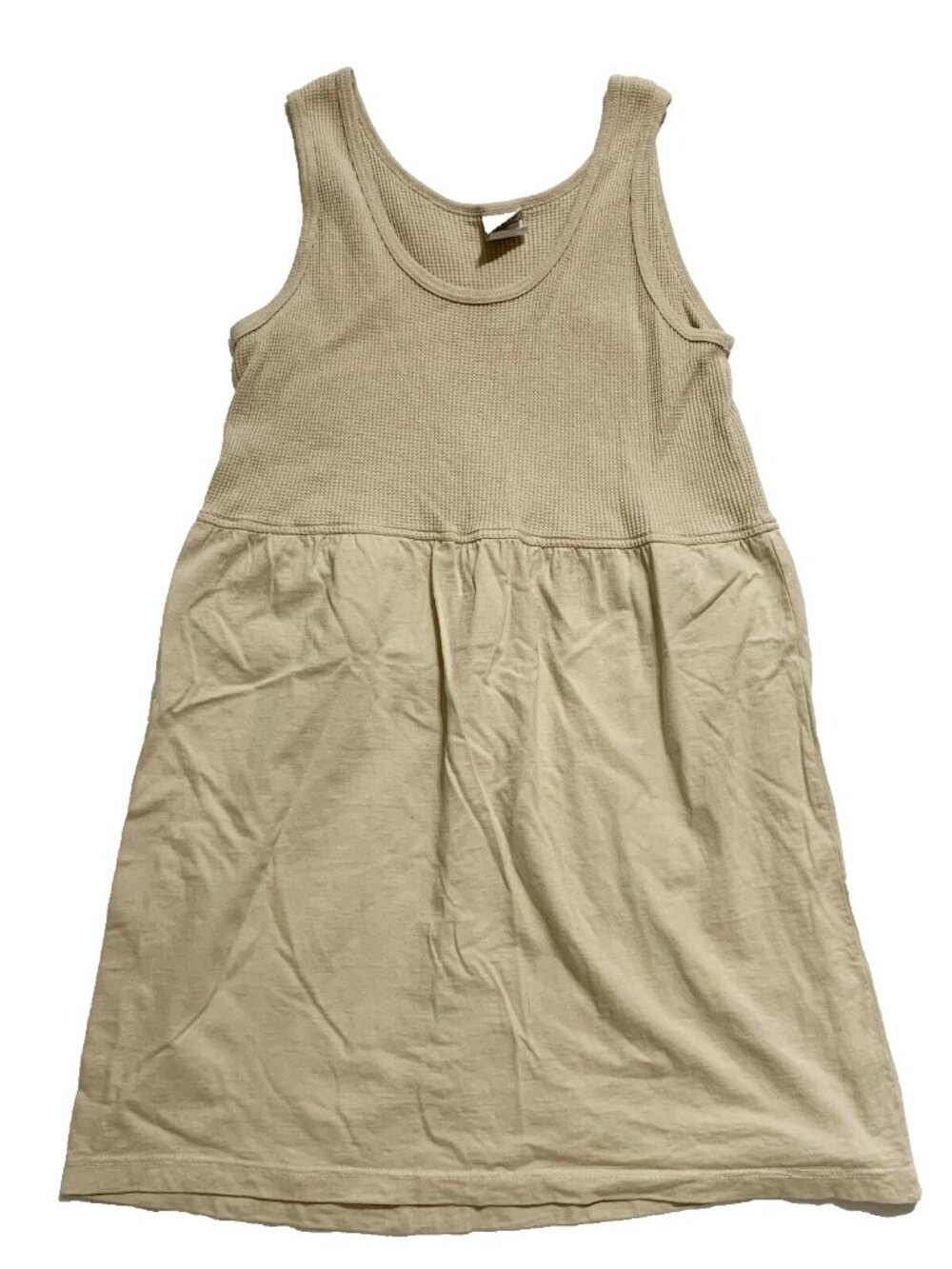 VTG 90s Au Coton Waffle Knit Mini Dress Beige Cotton Made in Canada Size M
